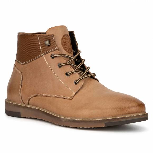NEW RESERVED FOOTWEAR NEW YORK men\'s pion leather dress boots in tan main image 7